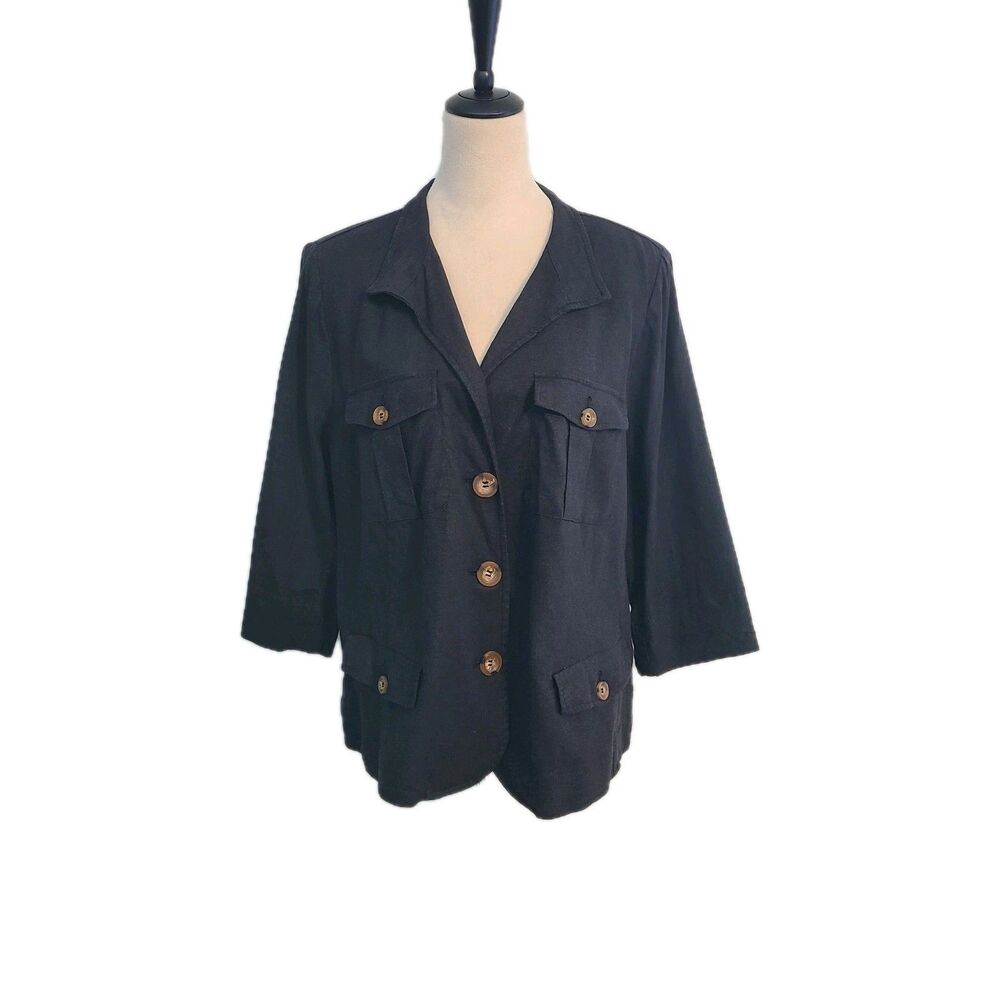 Lane Bryant Linen Gorpcore Utility Safari Jacket 20 Black Workwear Minimalist